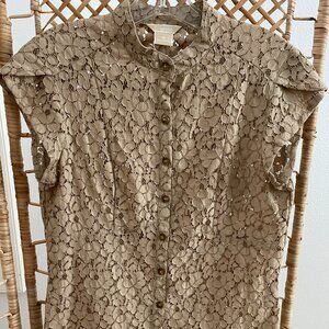 Michael Kors Tan Lace Button-up short sleeve Blouse